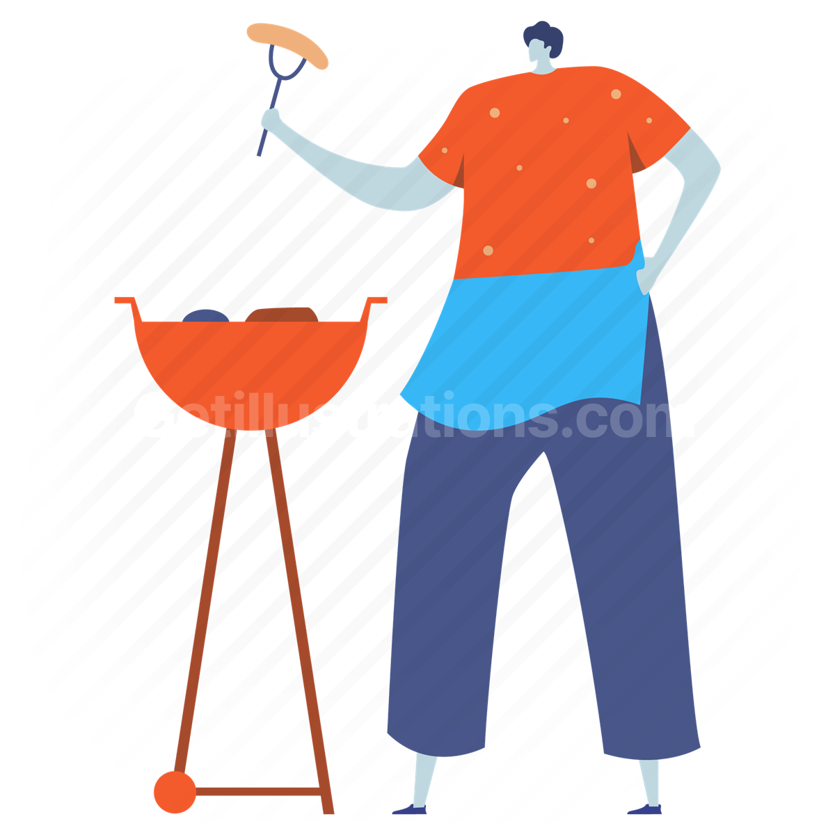 grill, bbq, barbeque, sausage, device, appliance, man, cook, people, person